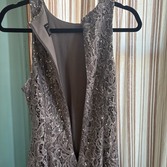 Women's Alex Evenings Petite Charcoal Silver Sequin Lace Maxi Dress 10P - Picture 10 of 12